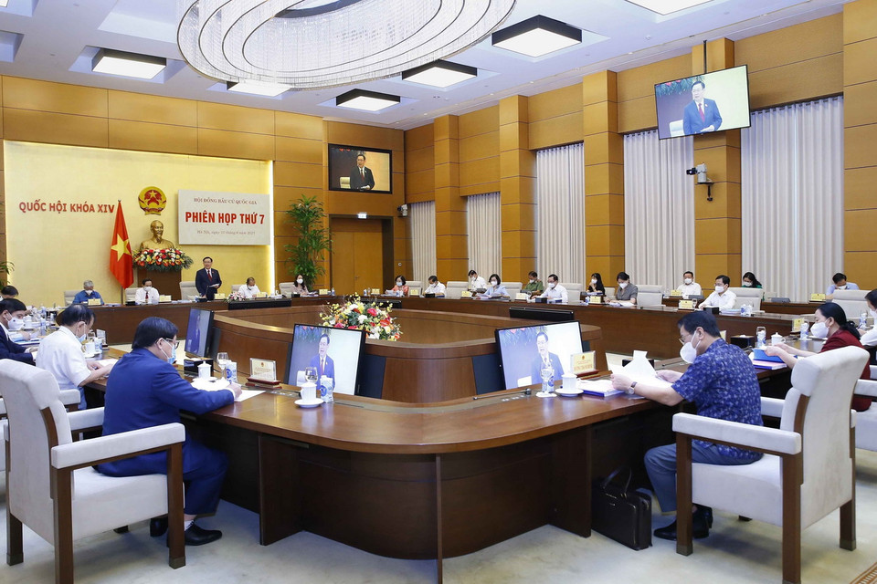 Quang cảnh Phiên họp thứ 7, Hội đồng Bầu cử quốc gia. (Ảnh: Doãn Tấn/TTXVN)