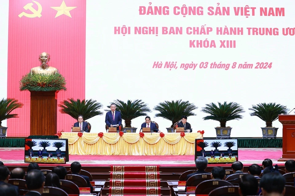 Quang cảnh phiên khai mạc Hội nghị Ban Chấp hành Trung ương khóa XIII. (Ảnh: Dương Giang/TTXVN)