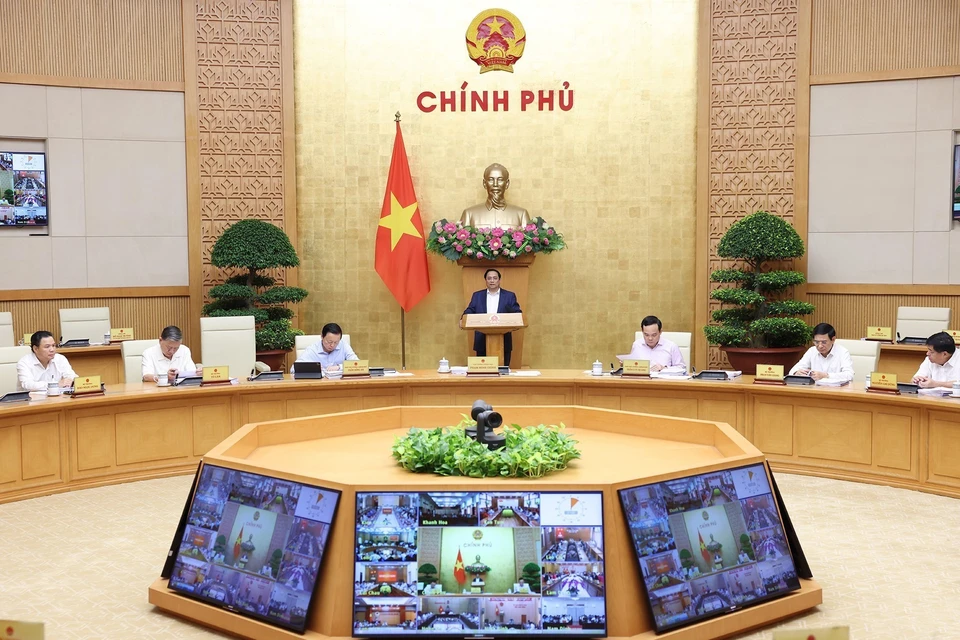 Thủ tướng Phạm Minh Chính chủ trì phiên họp Chính phủ thường kỳ tháng 3 năm 2024 và Hội nghị Chính phủ với địa phương. (Ảnh: Dương Giang/TTXVN)