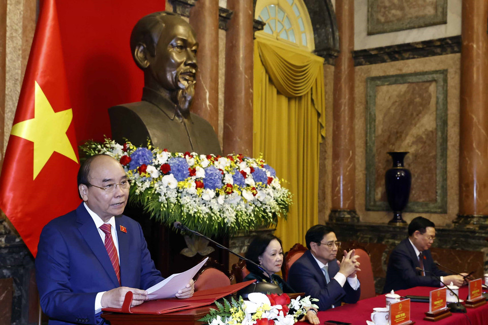 Chủ tịch nước Nguyễn Xuân Phúc phát biểu. (Ảnh: Thống Nhất/TTXVN)
