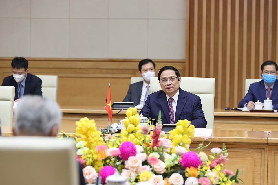 Thủ tướng Phạm Minh Chính phát biểu tại buổi hội đàm. (Ảnh: Dương Giang/TTXVN)