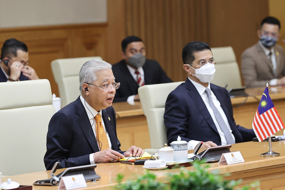 Thủ tướng Malaysia Dato’ Sri Ismail Sabri bin Yaakob phát biểu tại buổi hội đàm. (Ảnh: Dương Giang/TTXVN)