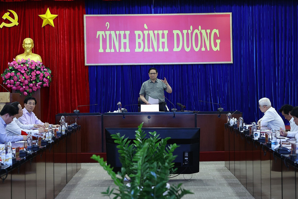 Thủ tướng Phạm Minh Chính kết luận buổi làm việc. (Ảnh: Dương Giang/TTXVN)