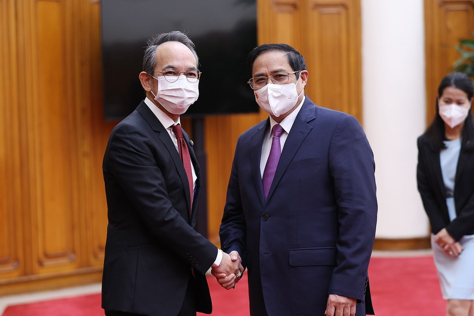  Chiều 31/3, tại Hà Nội, Thủ tướng Phạm Minh Chính tiếp Đại sứ Thái Lan tại Việt Nam Nikorndej Balankura đến chào xã giao. (Ảnh: Dương Giang/TTXVN)