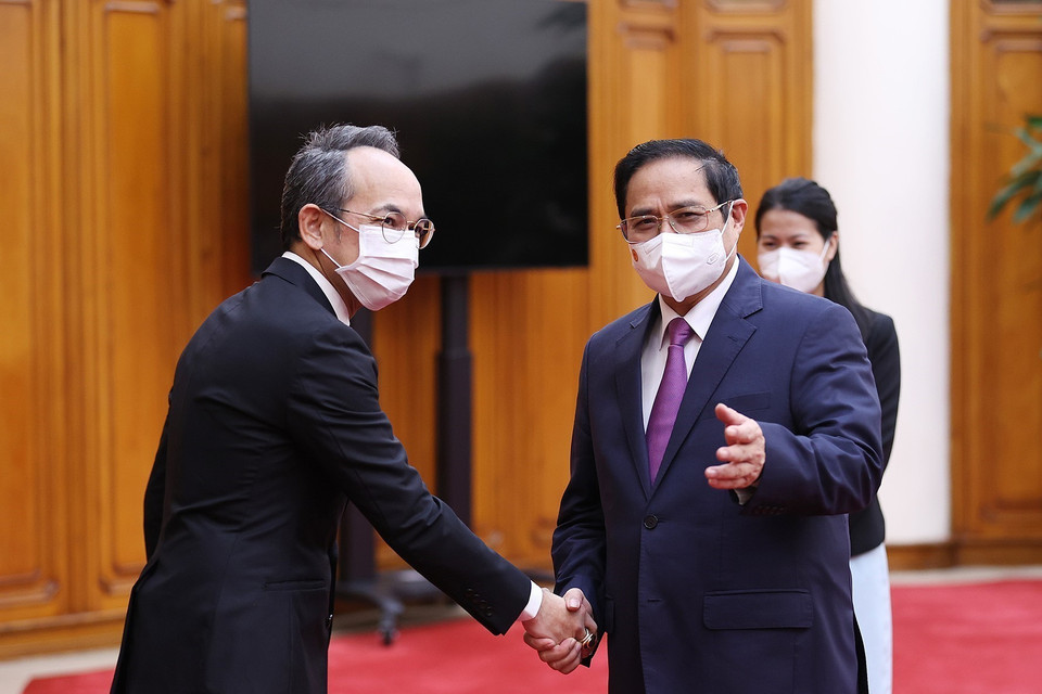 Thủ tướng Phạm Minh Chính tiếp Đại sứ Thái Lan tại Việt Nam Nikorndej Balankura. (Ảnh: Dương Giang/TTXVN)