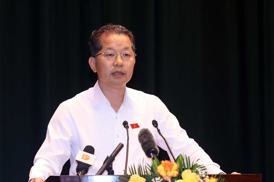 Ông Nguyễn Văn Quảng, Uỷ viên Trung ương Đảng, Bí thư Thành ủy Đà Nẵng, Trưởng đoàn đại biểu Quốc hội Đà Nẵng phát biểu. (Ảnh: Thống Nhất/TTXVN)