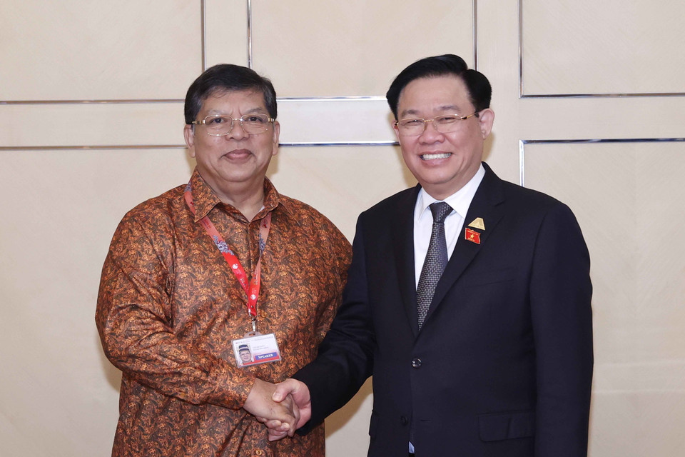 Chủ tịch Quốc hội Vương Đình Huệ gặp Chủ tịch Hạ viện Malaysia Tan Sri Dato’ Johari Bin Abdul. (Ảnh: Doãn Tấn/TTXVN)