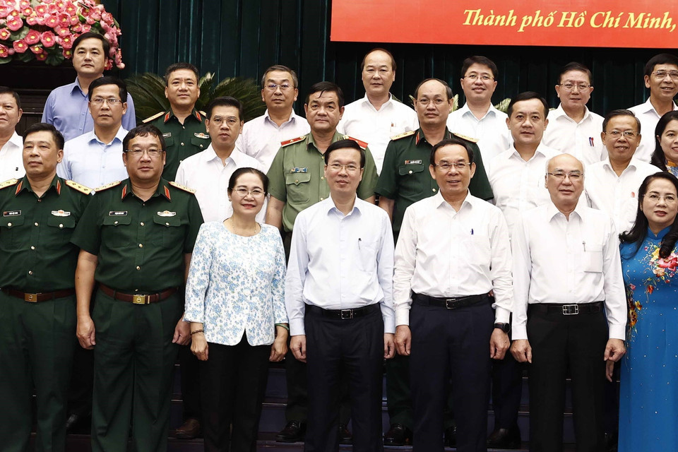 Chủ tịch nước Võ Văn Thưởng với đại biểu dự hội nghị. (Ảnh: Thống Nhất/TTXVN)