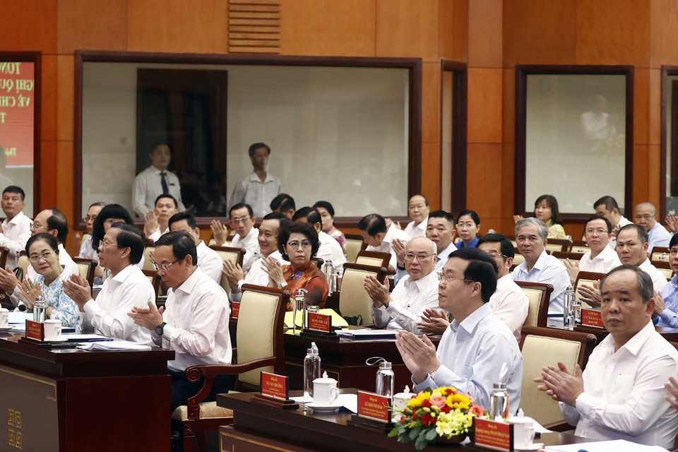 Chủ tịch nước Võ Văn Thưởng dự hội nghị. (Ảnh: Thống Nhất/TTXVN)