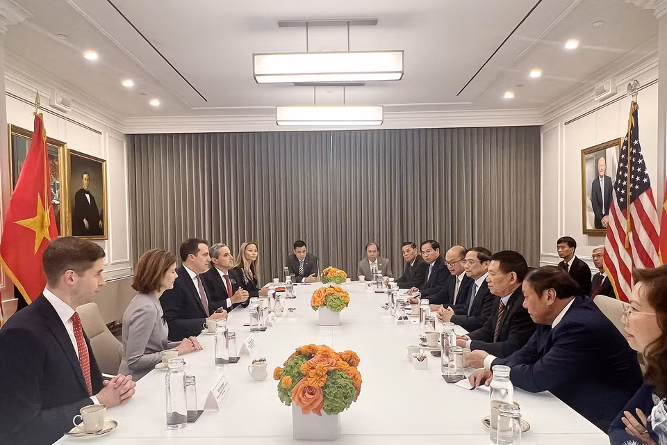 Thủ tướng Phạm Minh Chính làm việc với Sàn giao dịch Chứng khoán New York (NYSE). (Ảnh: Dương Giang/TTXVN)