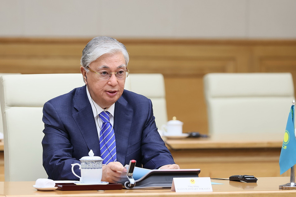 Tổng thống Kazakhstan Kassym-Jomart Tokayev phát biểu. (Ảnh: Dương Giang/TTXVN)