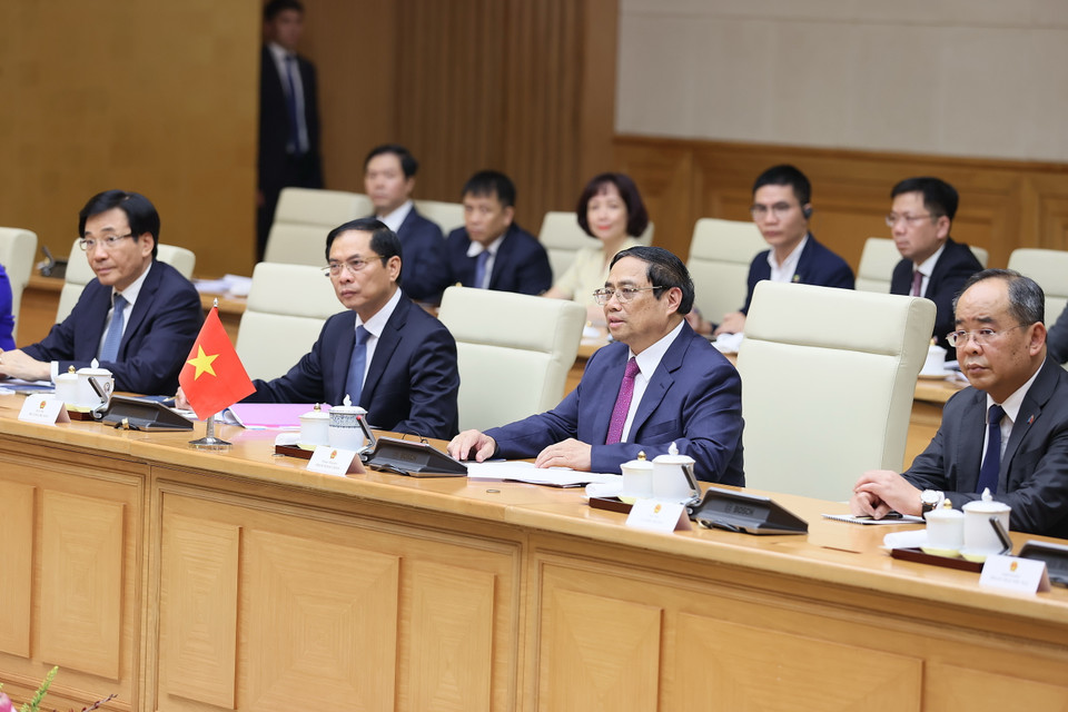 Thủ tướng Phạm Minh Chính phát biểu tại cuộc hội kiến. (Ảnh: Dương Giang/TTXVN)