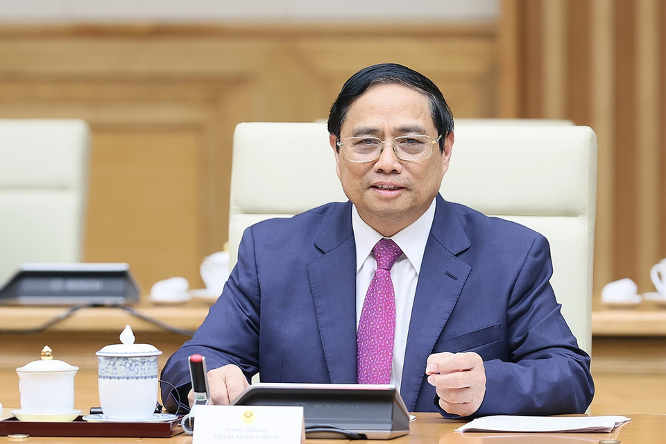 Thủ tướng Phạm Minh Chính phát biểu tại cuộc hội kiến. (Ảnh: Dương Giang/TTXVN)