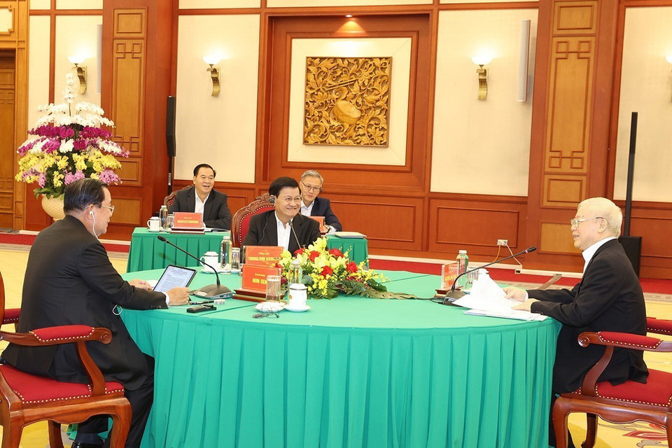 Tổng Bí thư Nguyễn Phú Trọng phát biểu tại cuộc gặp. (Ảnh: Trí Dũng/TTXVN)