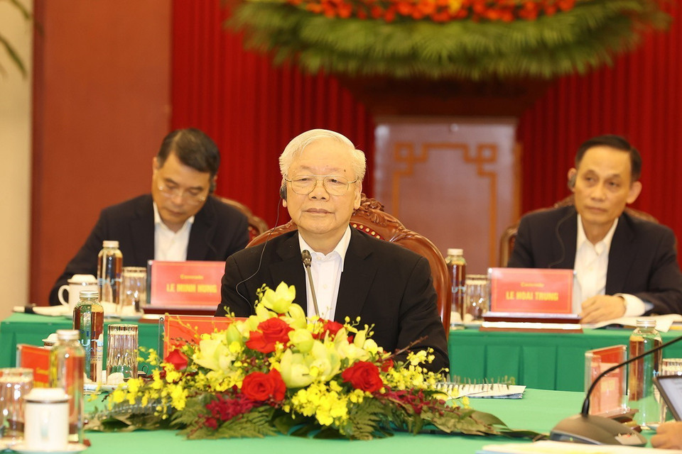 Tổng Bí thư Nguyễn Phú Trọng phát biểu tại cuộc gặp. (Ảnh: Trí Dũng/TTXVN)