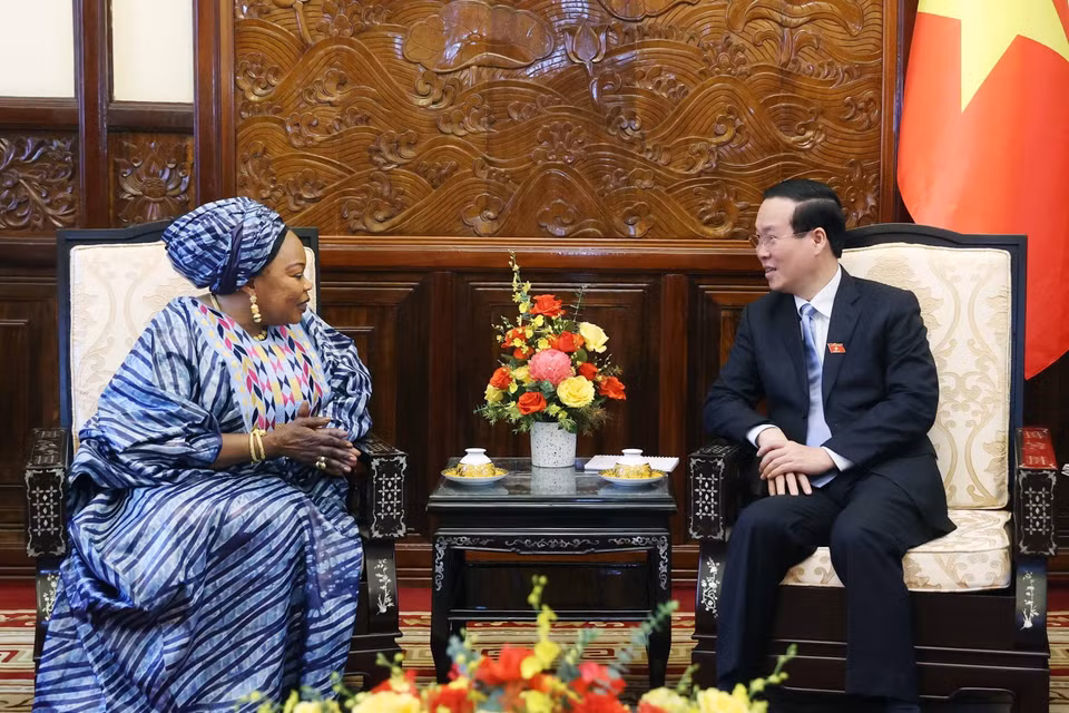Chủ tịch nước Võ Văn Thưởng tiếp Đại sứ Guinea trình Quốc thư. (Ảnh: Thống Nhất/TTXVN)