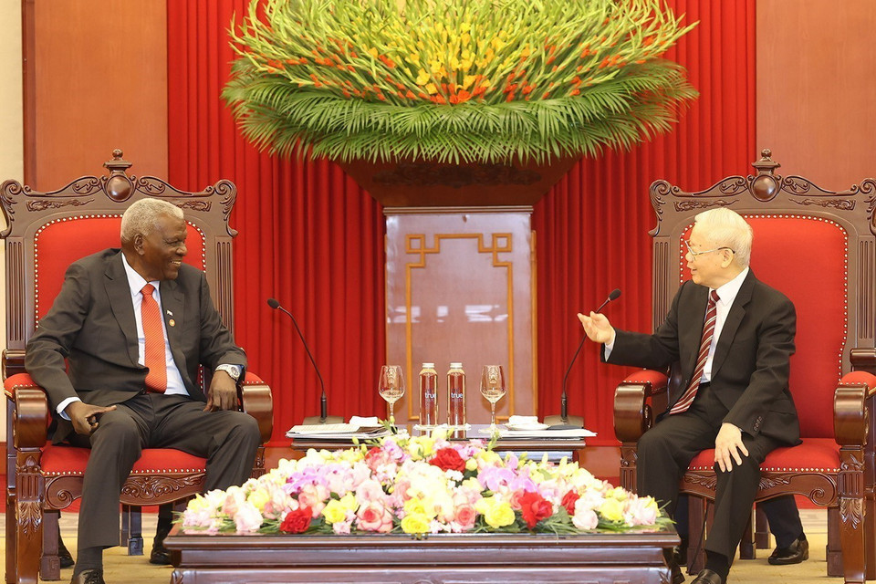 Tổng Bí thư Nguyễn Phú Trọng tiếp Chủ tịch Quốc hội Cuba Esteban Lazo Hernandez. (Ảnh: Trí Dũng/TTXVN)