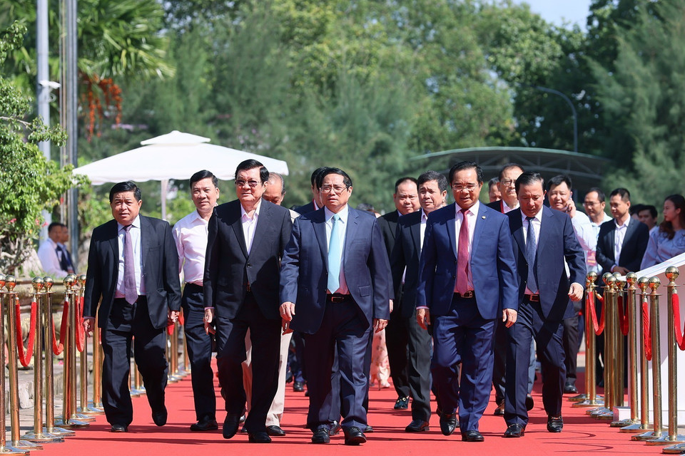 Thủ tướng Phạm Minh Chính đến dự Hội nghị công bố quy hoạch và xúc tiến đầu tư tỉnh Long An. (Ảnh: Dương Giang/TTXVN)