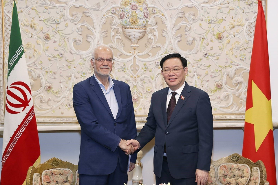 Chủ tịch Quốc hội Vương Đình Huệ tiếp Chủ tịch Hội Hữu nghị Iran-Việt Nam. (Ảnh: Doãn Tấn/TTXVN)