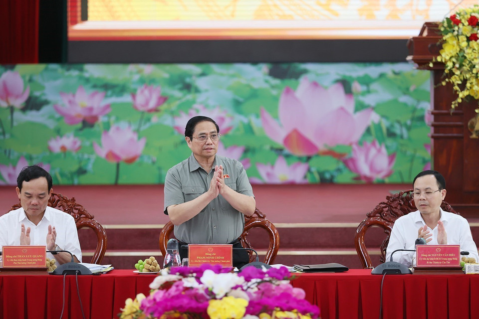 Thủ tướng Phạm Minh Chính chủ trì Hội nghị thúc đẩy các dự án đường cao tốc và triển khai vốn ODA vùng ĐBSCL. (Ảnh: Dương Giang/TTXVN)