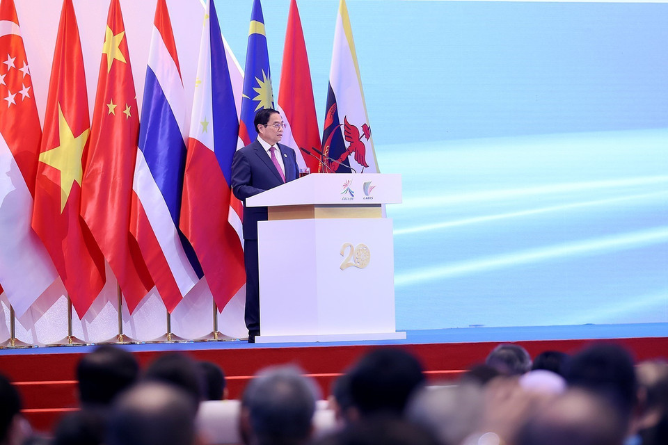 Thủ tướng Phạm Minh Chính phát biểu tại Lễ khai mạc CAEXPO và CABIS lần thứ 20. (Ảnh: Dương Giang/TTXVN)