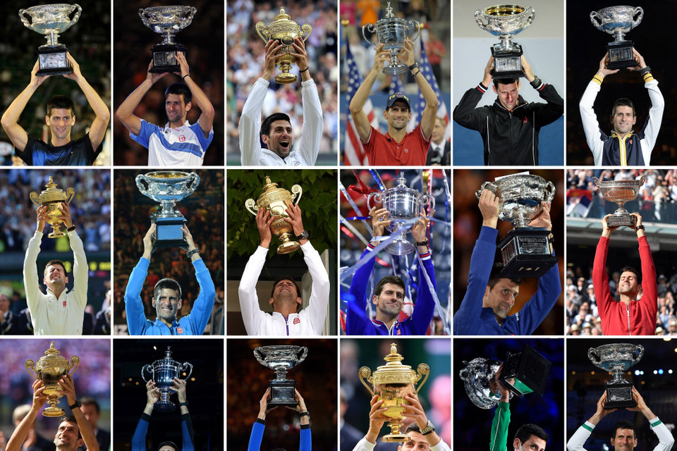 23 danh hiệu Grand Slam mà Djokovic đã giành được trong đó có 10 chức vô địch Australia, 3 Roland Garros, 7 Wimbledon và 3 US Open. (Nguồn: AFP)