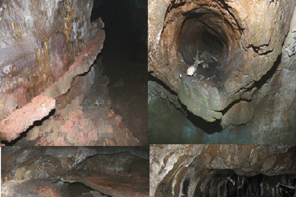 Nền hang động bị sập do hoạt động của một dòng chảy dung nham khác. (Nguồn ảnh: TCĐC-KSVN)