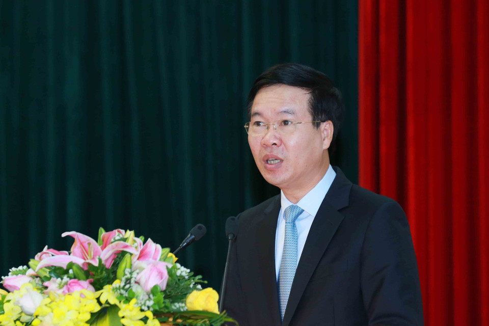 Ủy viên Bộ Chính trị, Thường trực Ban Bí thư Võ Văn Thưởng phát biểu tại hội nghị. (Ảnh: Phương Hoa/TTXVN)