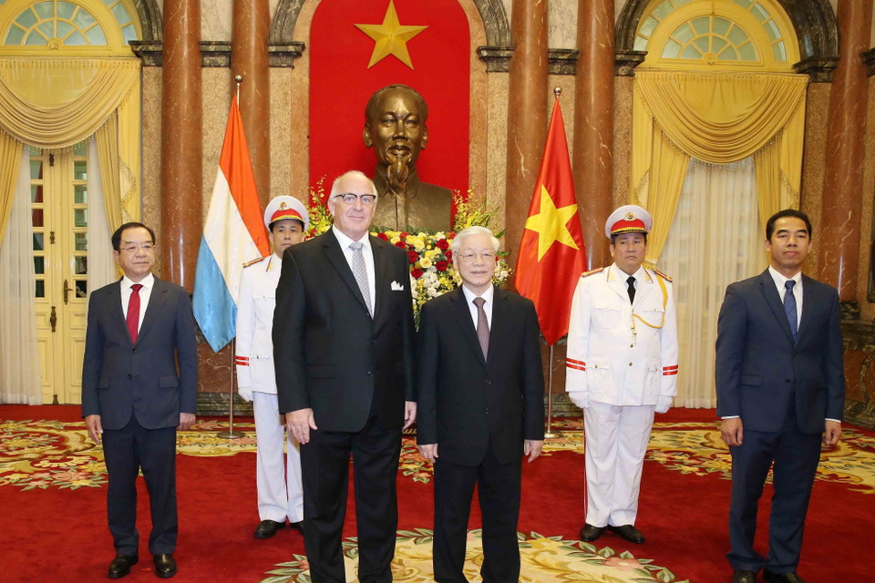 Tổng Bí thư, Chủ tịch nước Nguyễn Phú Trọng tiếp Ông Jean-Paul Senninger, Đại sứ Đặc mệnh toàn quyền Đại Công quốc Luxembourg tại Việt Nam đến trình Quốc thư.