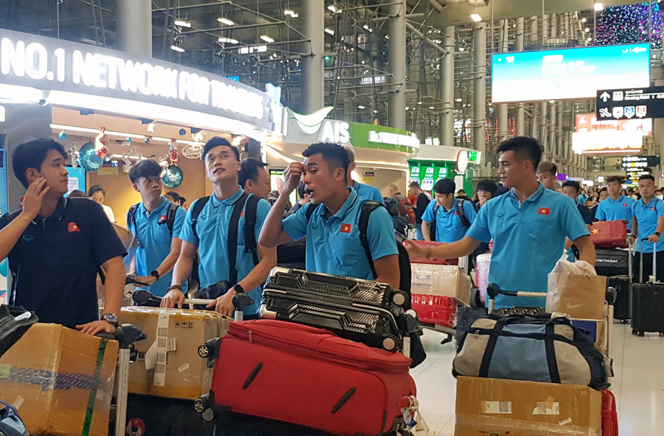Các cầu thủ U23 Việt Nam tỏ ra khá thoải mái khi đến Thái Lan. (Nguồn: VFF)