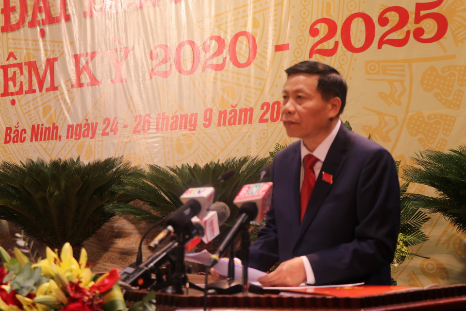 Bí thư Tỉnh ủy Bắc Ninh Nguyễn Nhân Chiến phát biểu tại Đại hội. (Ảnh: Thanh Thương/TTXVN)