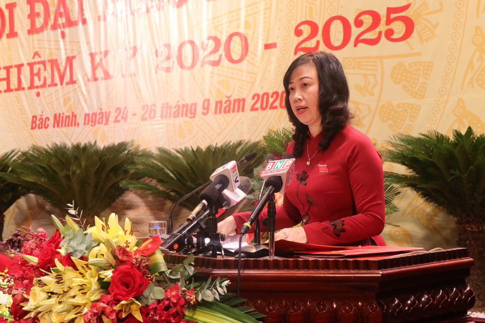 Phó Bí thư Thường trực Tỉnh ủy Bắc Ninh Đào Hồng Lan phát biểu tại Đại hội. (Ảnh: Thanh Thương/TTXVN)