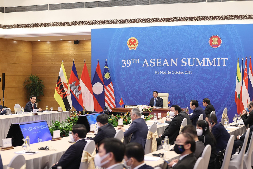 Quang cảnh Hội nghị cấp cao ASEAN lần thứ 39 tại điểm cầu Hà Nội. (Ảnh: Dương Giang/TTXVN)