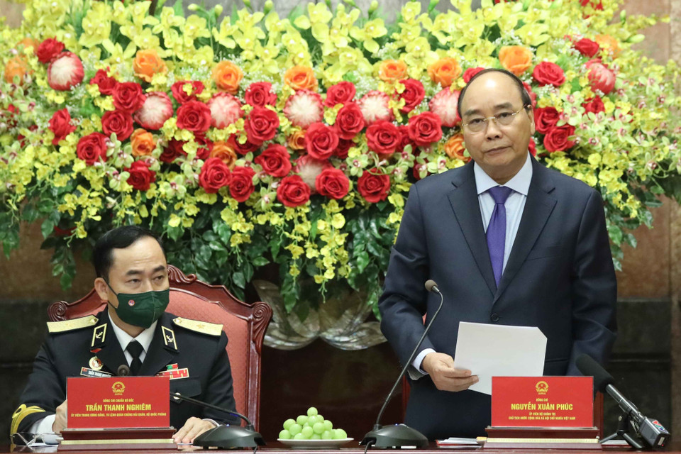 Chủ tịch nước Nguyễn Xuân Phúc phát biểu tại buổi gặp mặt. (Ảnh: Thống Nhất/TTXVN)