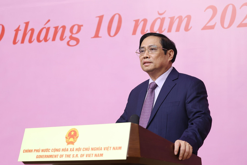 Thủ tướng Phạm Minh Chính phát biểu. (Ảnh: Dương Giang/TTXVN)