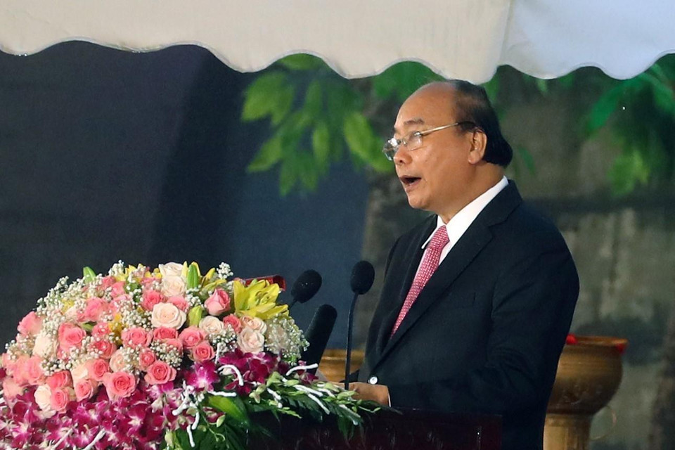 Thủ tướng Nguyễn Xuân Phúc phát biểu tại Lễ kỷ niệm 990 năm Thanh Hóa. (Ảnh: Thống Nhất/TTXVN)