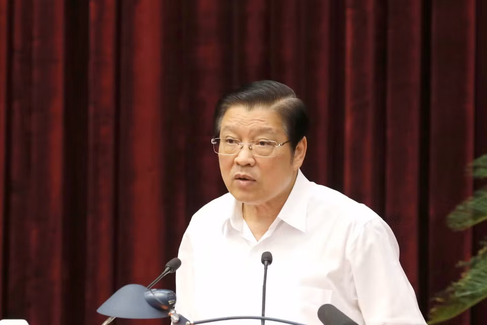 Ông Phan Đình Trạc, Ủy viên Bộ Chính trị, Bí thư Trung ương Đảng, Trưởng Ban Thường trực Ban Nội chính Trung ương, Phó Trưởng Ban Thường trực Ban Chỉ đạo phát biểu tại Hội nghị. (Ảnh: Phương Hoa/TTXVN)