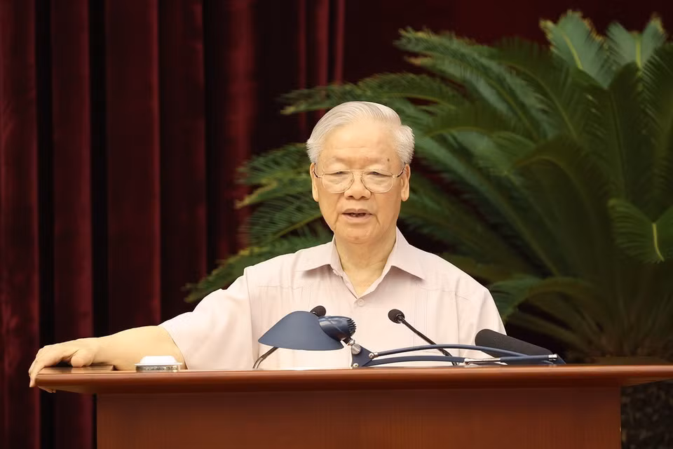 Tổng Bí thư Nguyễn Phú Trọng phát biểu kết luận hội nghị. (Ảnh: Trí Dũng/TTXVN)