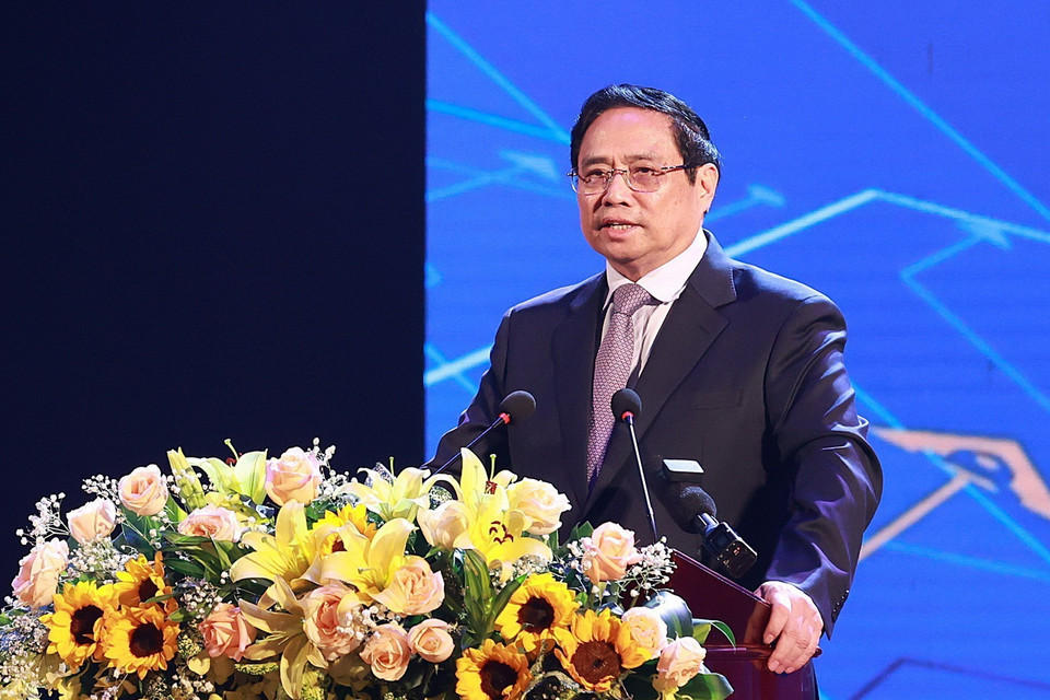 Thủ tướng Phạm Minh Chính phát biểu tại lễ khai mạc Ngày hội Khởi nghiệp quốc gia của học sinh, sinh viên lần thứ V. (Ảnh: Dương Giang/TTXVN) 