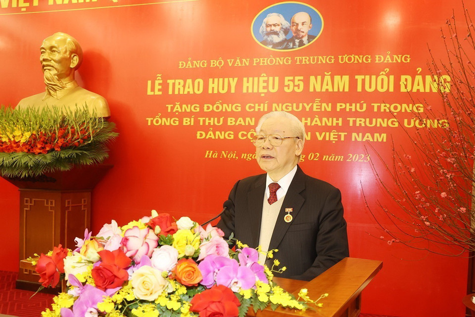 Tổng Bí thư Nguyễn Phú Trọng phát biểu tại buổi lễ. (Ảnh: Trí Dũng/TTXVN)