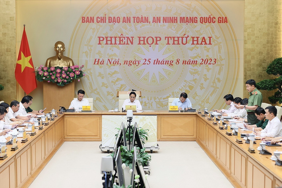Phiên họp Ban Chỉ đạo An toàn, An ninh mạng quốc gia lần thứ hai. (Ảnh: Dương Giang/TTXVN)