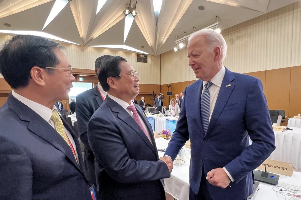 Thủ tướng Phạm Minh Chính gặp Tổng thống Hoa Kỳ Joe Biden. (Ảnh: TTXVN)