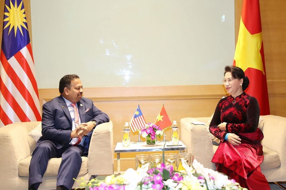 Chủ tịch Quốc hội Nguyễn Thị Kim Ngân tiếp Chủ tịch Thượng viện Malaysia S Vigneswaran M Sanasee trong khuôn khổ Hội nghị thường niên lần thứ 26, Diễn đàn Nghị viện châu Á-Thái Bình Dương (APPF-26), ngày 18/1/2018. (Ảnh: Trọng Đức/TTXVN)