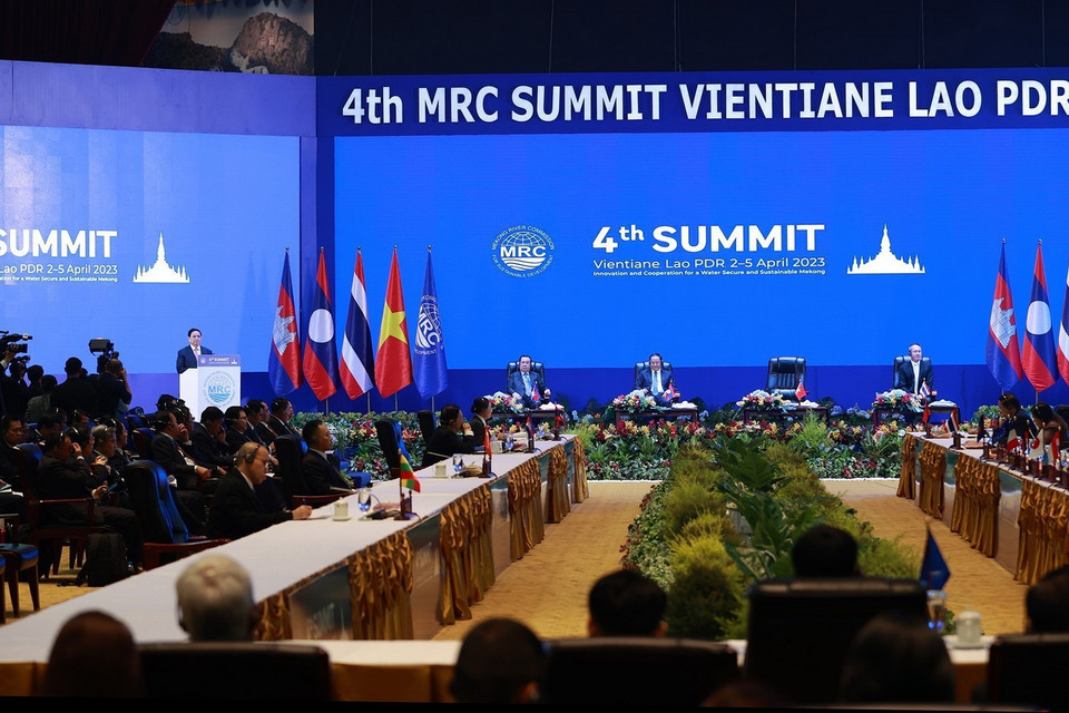 Phiên toàn thể Hội nghị cấp cao Ủy hội sông Mekong quốc tế lần thứ tư. (Ảnh: Dương Giang/TTXVN)