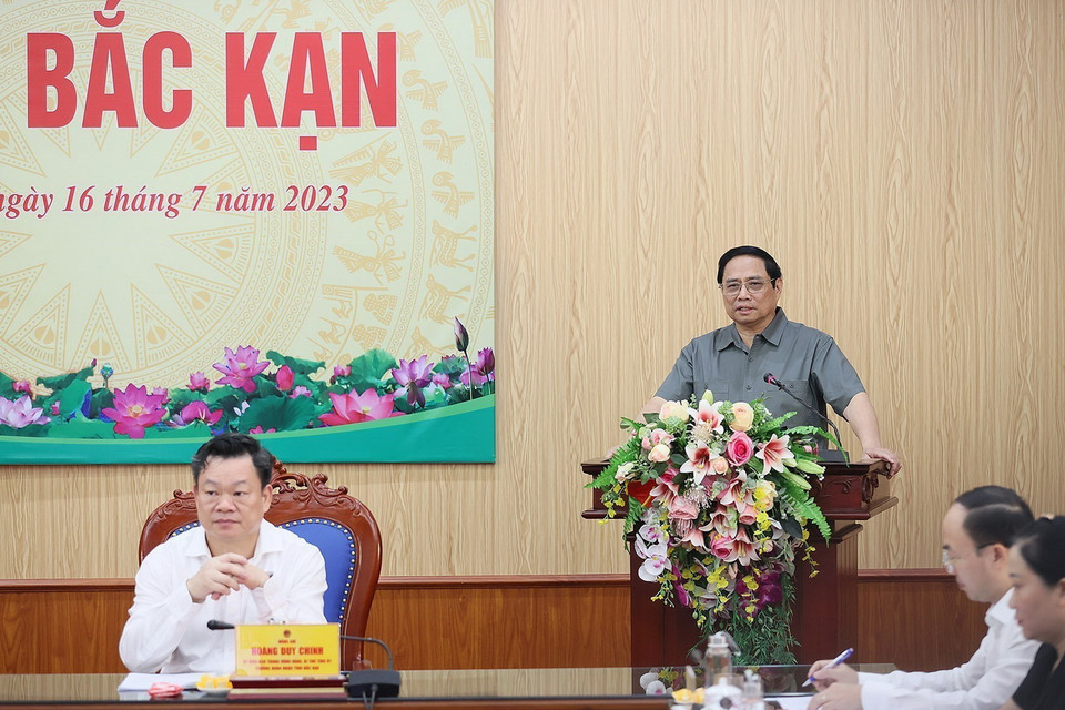 Thủ tướng Phạm Minh Chính phát biểu tại buổi làm việc. (Ảnh: Dương Giang/TTXVN) 