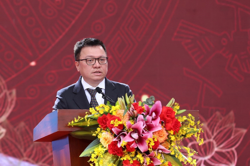 Tổng biên tập báo Nhân Dân, Phó Trưởng Ban Tuyên giáo Trung ương, Chủ tịch Hội Nhà báo Việt Nam Lê Quốc Minh phát biểu. (Ảnh: Hoàng Hiếu/TTXVN)