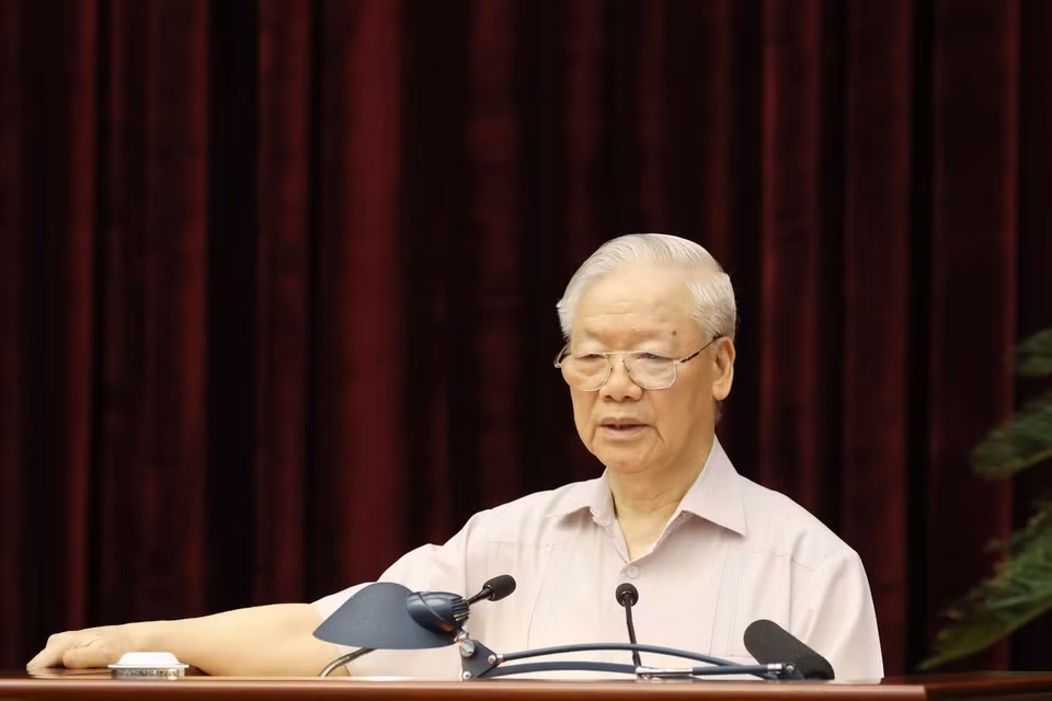 Tổng Bí thư Nguyễn Phú Trọng, Trưởng Ban Chỉ đạo Trung ương về phòng, chống tham nhũng, tiêu cực phát biểu chỉ đạo Hội nghị. (Ảnh: Phương Hoa/TTXVN)