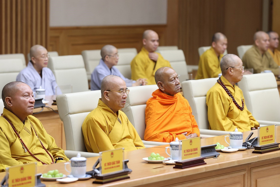 Các đại biểu Giáo hội Phật giáo Việt Nam tham dự buổi tiếp. (Ảnh: Dương Giang/TTXVN)