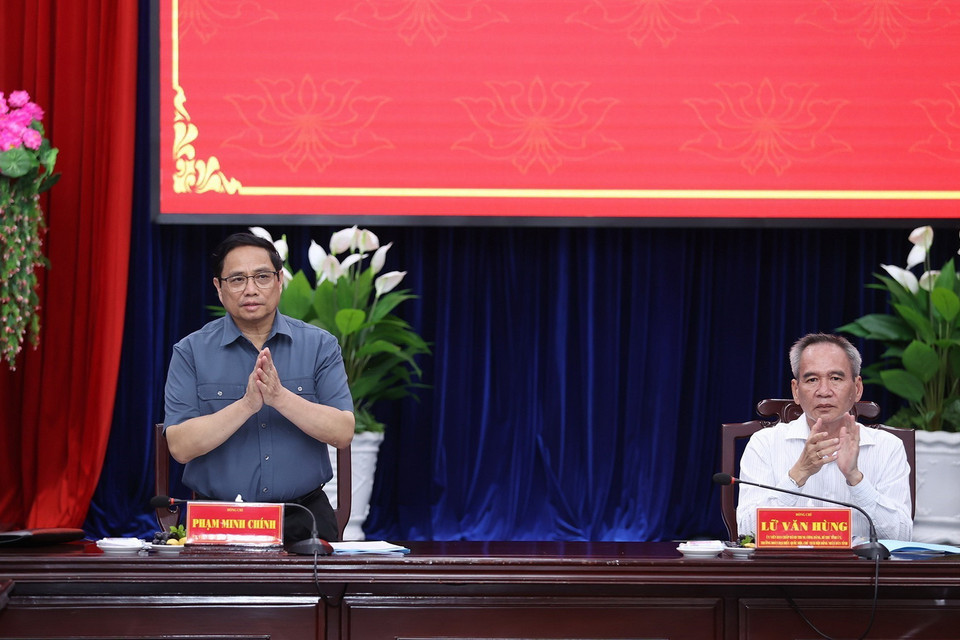 Thủ tướng Phạm Minh Chính làm việc với Ban Thường vụ Tỉnh ủy Bạc Liêu. Ảnh: Dương Giang-TTXVN