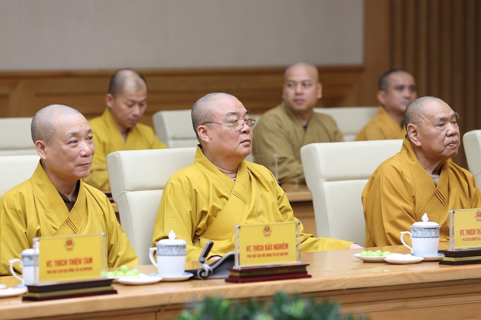 Các đại biểu Giáo hội Phật giáo Việt Nam tham dự buổi tiếp. (Ảnh: Dương Giang/TTXVN)